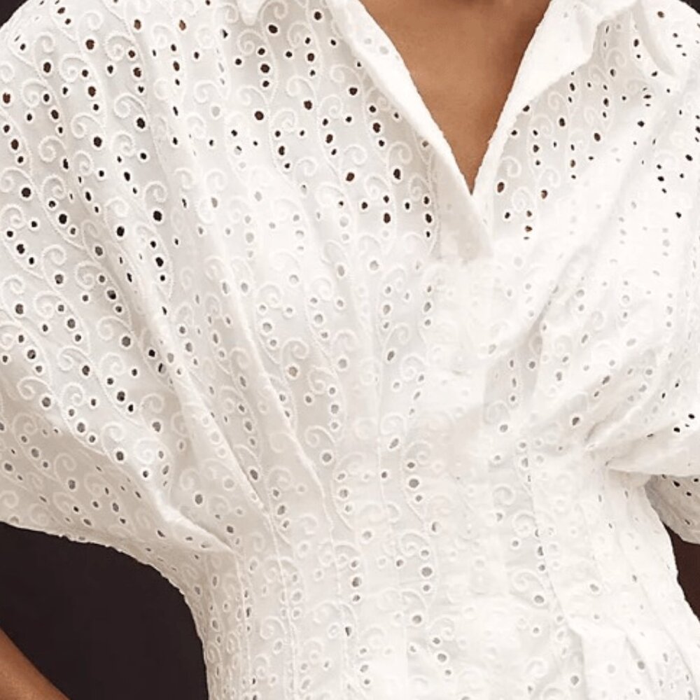Anthropologie The Tobie Eyelet Mini Shirt Dress by Exquise White XSP NWT XS P - Picture 7 of 9